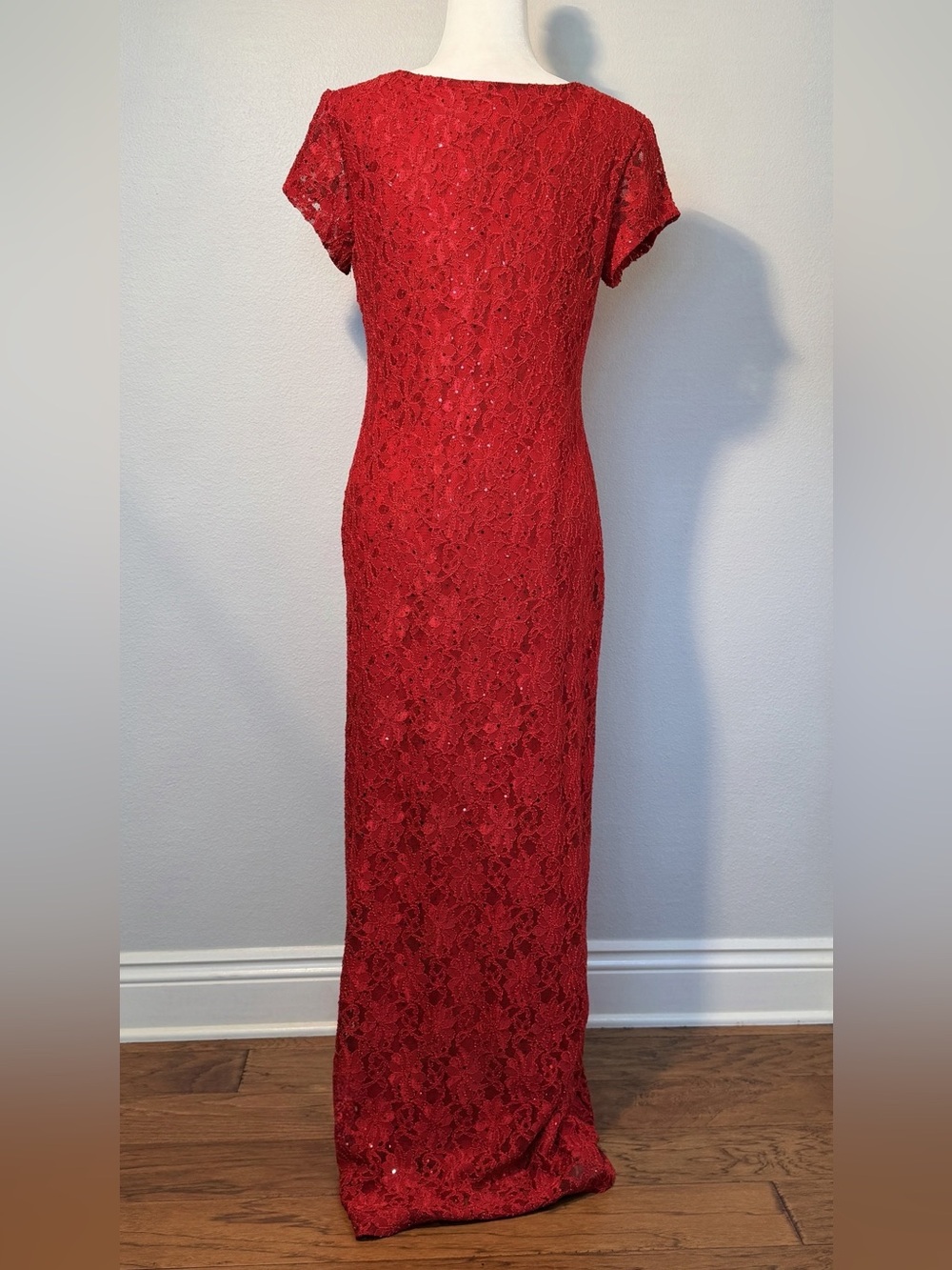Connected Red Lace Formal Evening Gown Maxi Dress Slit V-Wire Size 10 - Picture 6 of 11